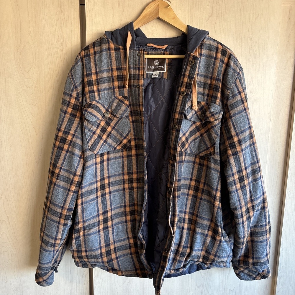 Legendary Outfitters Plaid Shirt Hooded Jacket Quilted Lining Mens Size Medium